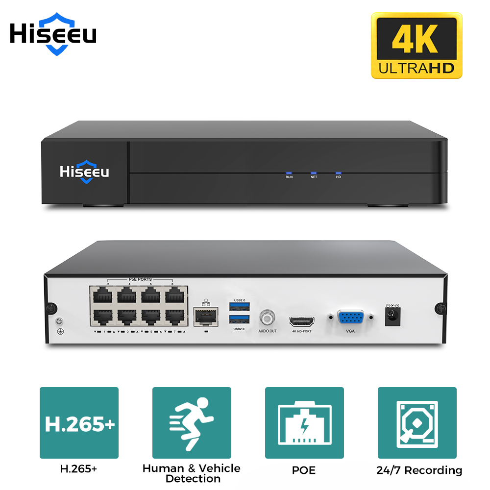 Home Security With Camera - Hiseeu 8CH 4K PoE NVR شبكة
