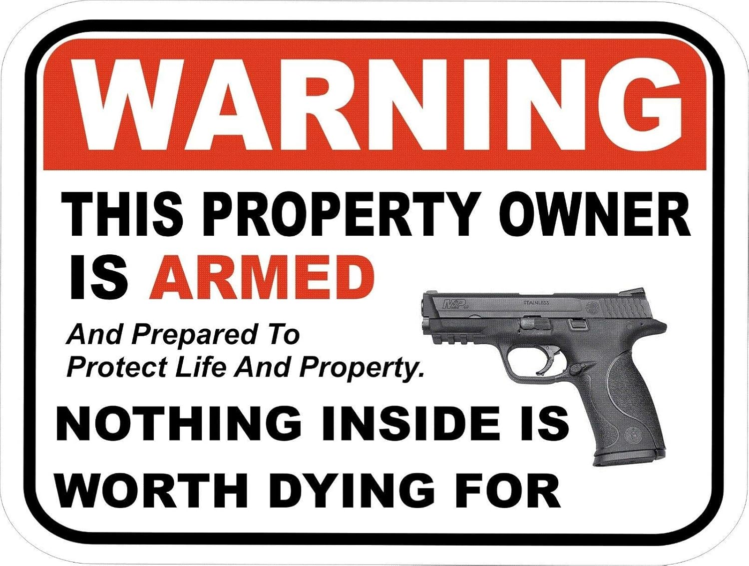 Home Security Gun - لافتة تحذيرية من الألومنيوم على شكل
